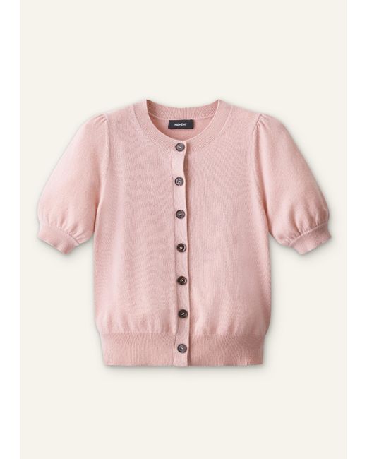 ME+EM Pink Pouf Sleeve Cashmere Button Through Tee