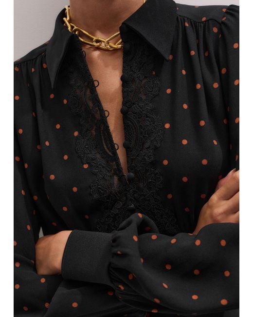 ME+EM Black Winter Polka Dot Lace Trim Maxi Dress/Caramel