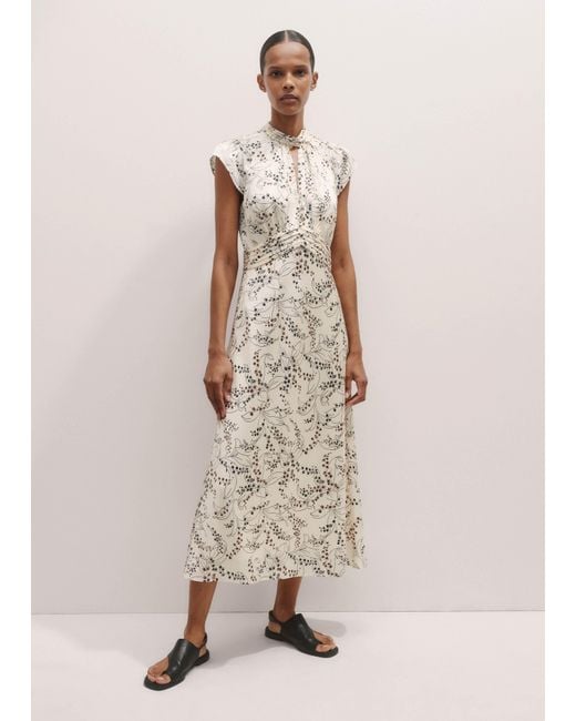 ME+EM Natural Lily Of The Valley Print Midi Tea Dress