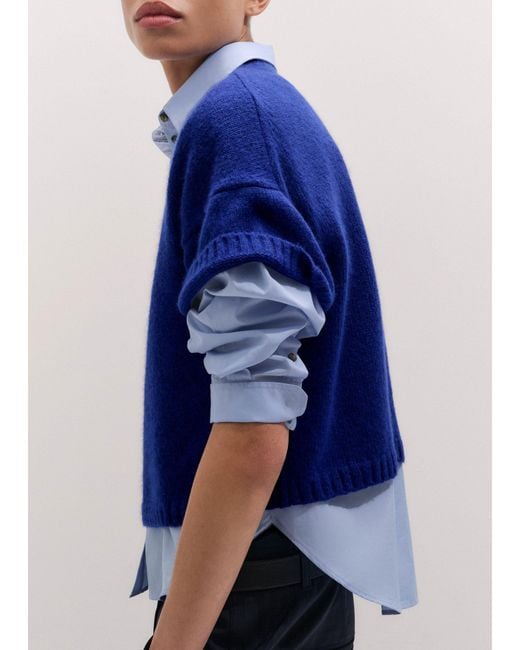 ME+EM Blue Wool Cashmere Silk Relaxed Crop Knit Tee