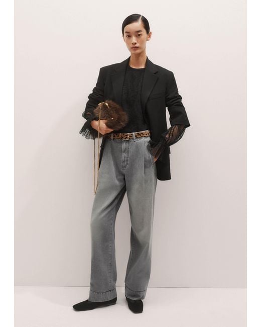 ME+EM Black Lace Insert Tulle Layering Blouse