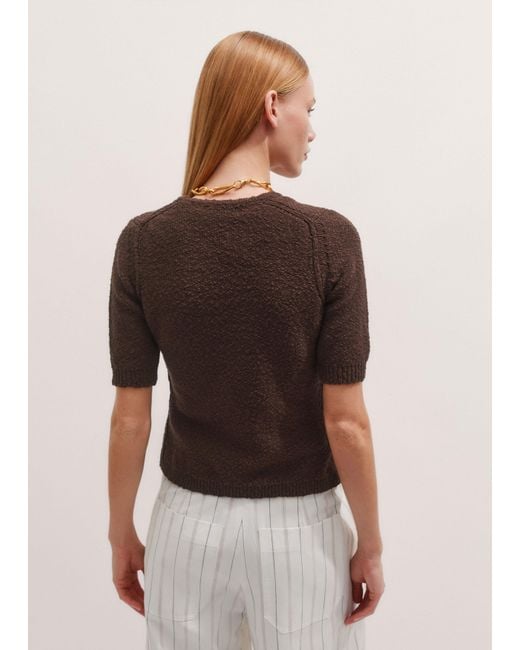 ME+EM Brown Bouclé Buttoned Tee