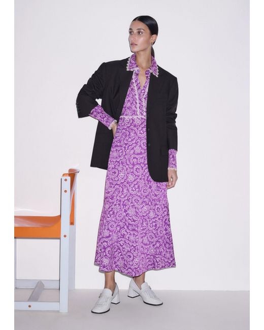 ME+EM Purple Fit & Flare Entangled Lace Print Maxi Dress