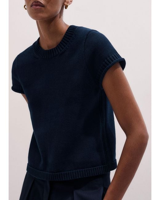 ME+EM Blue Shrunken Straight Knit Baby Tee