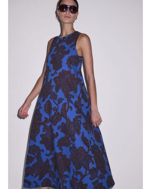 ME+EM Blue Ornate Lace Floral Print Swing Maxi Dress