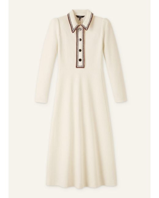ME+EM Natural Crochet Trim Fit And Flare Midi Dress