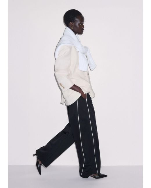 ME+EM Black Wide Barrel-Leg Track Pant-Light Cream