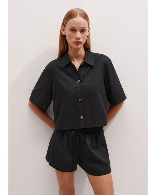 ME+EM Black Crease-Less Linen Boxy Crop Shirt
