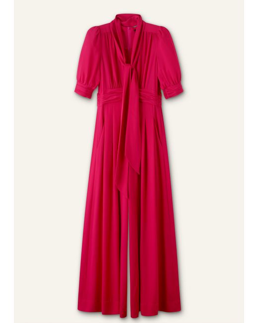 ME+EM Red Silk Wide-Leg Jumpsuit + Tie