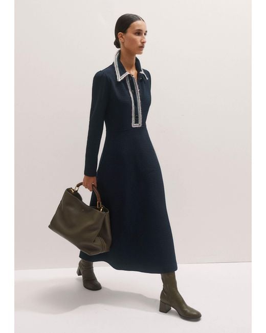 ME+EM Blue Crochet Trim Fit And Flare Midi Dress