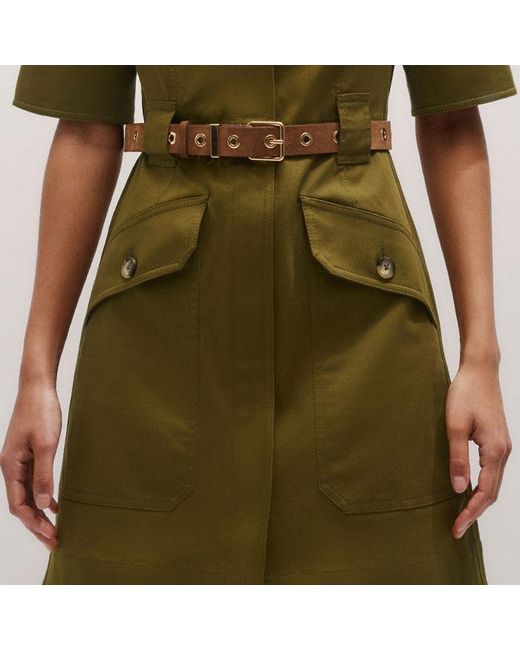 ME+EM Green Collared Zip Front Utility Dress + Belt