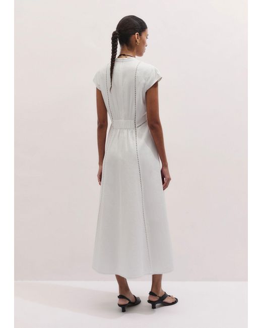 ME+EM White Crease-Less Embroidery Stitch Detail Maxi Dress