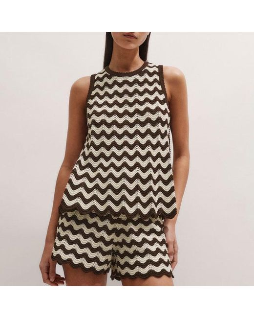 ME+EM Black Stripe Scallop Knit Swing Top