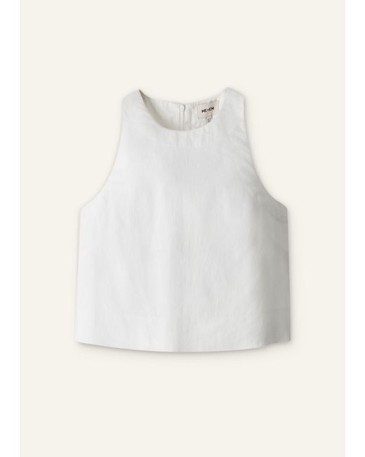 ME+EM White Crease-Less Linen Crop Shell Top