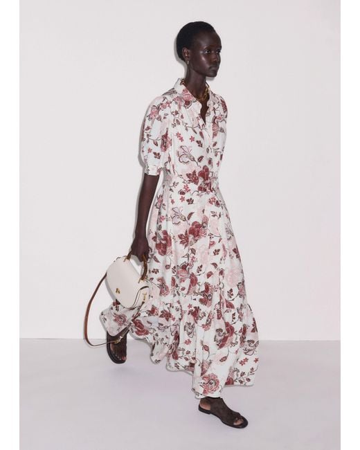 ME+EM Pink Grand Paisley Print Fit And Flare Maxi Dress + Tie Light Cream-Multi