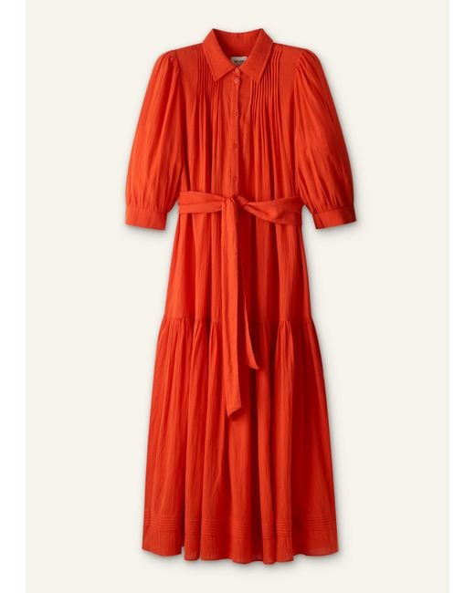 ME+EM Blue Cotton Pin Tuck Swing Maxi Dress With Slip + Tie