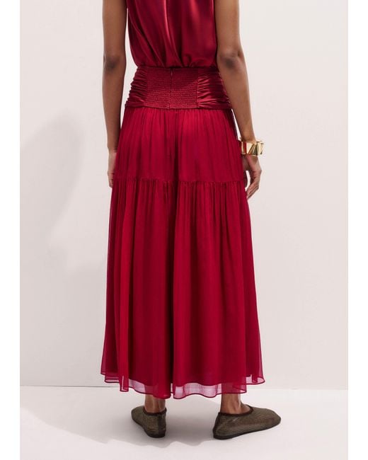 ME+EM Red Silk Satin Crinkle Maxi Skirt