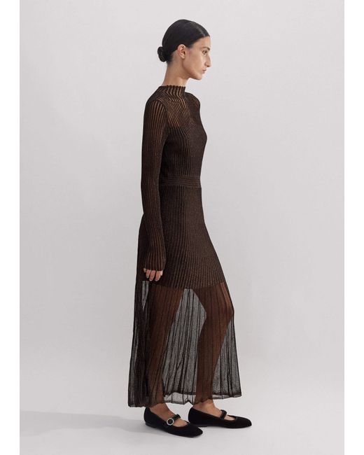 ME+EM Brown Metallic Pointelle Knit Maxi Dress