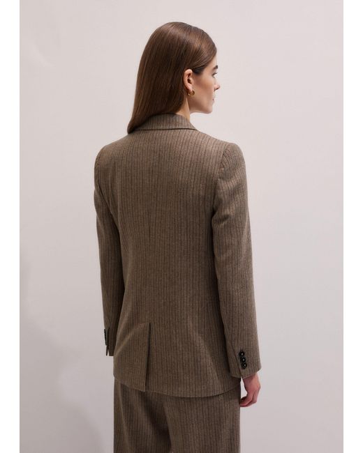 ME+EM Brown Pinstripe Sharp Shoulder Blazer Mocha