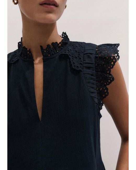ME+EM Blue Broderie Slub Short Swing Dress