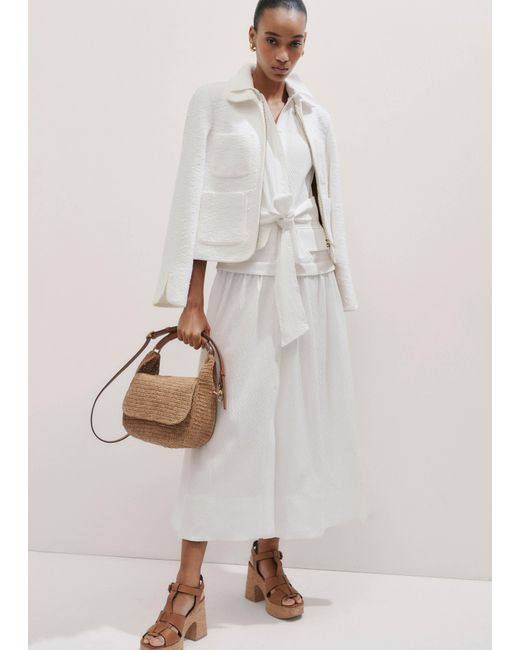 ME+EM White Seersucker Maxi Shirt Dress + Belt