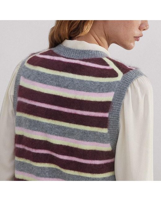 ME+EM Purple Brushed Cashmere Stripe Sweater Vest