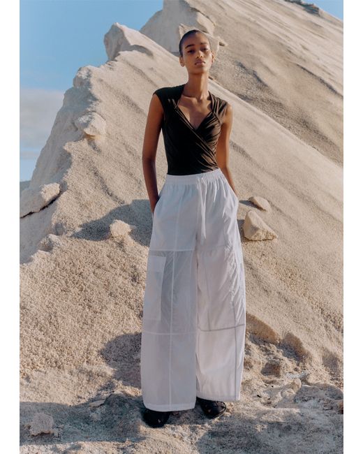ME+EM White Cotton Voile Panelled Sheer Pant