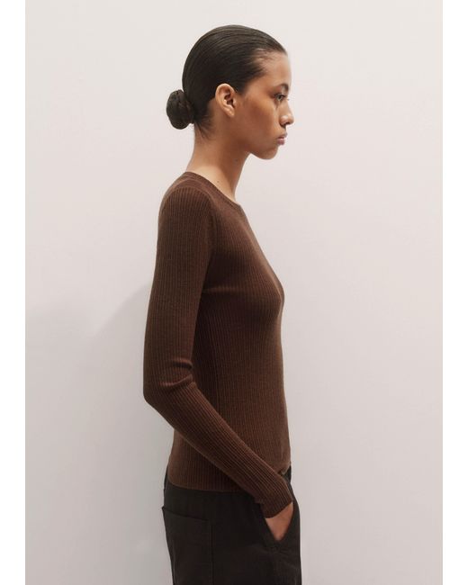ME+EM Brown Merino Cashmere Barely There Rib Layering Jumper