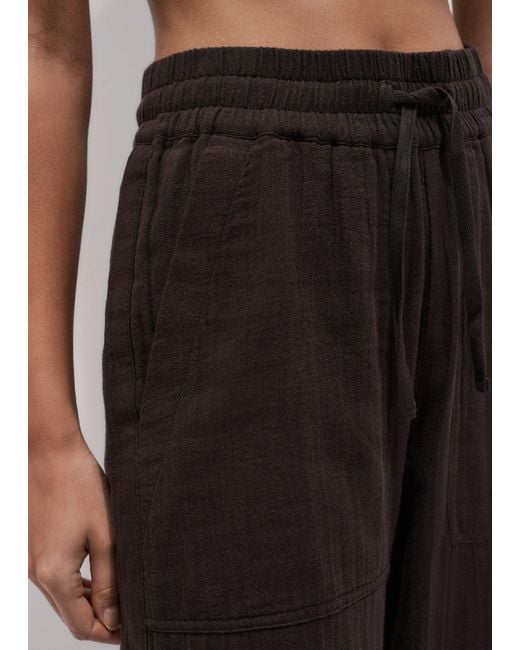 ME+EM Black Cheesecloth Drawstring Hem Trouser