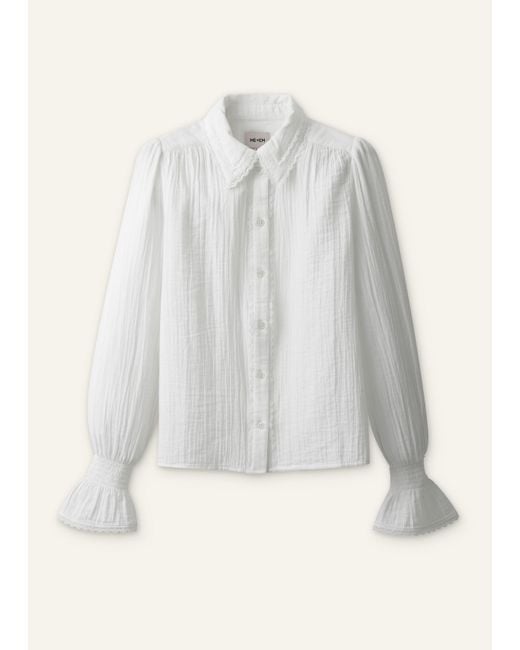 ME+EM Gray Cheesecloth Delicate Lace Trim Long Sleeve Blouse