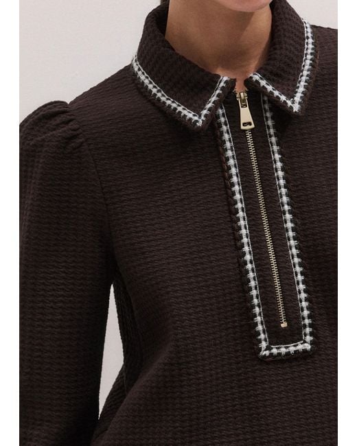 ME+EM Black Texture Zip Front Swing Top