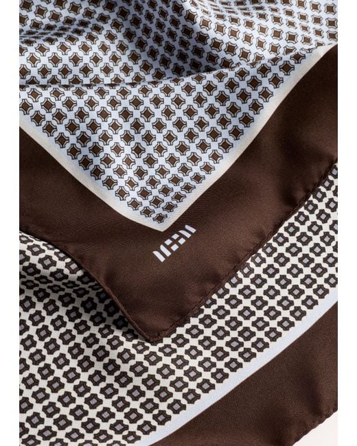 ME+EM Blue Reversible Geometric Print Scarf Chambray-Dark Cocoa