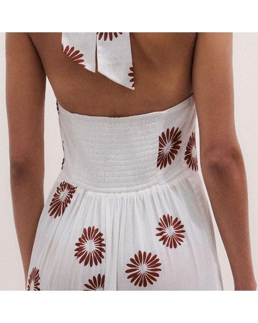 ME+EM White Cotton Modern Daisy Print Full Length Dress Soft-Cinnamon