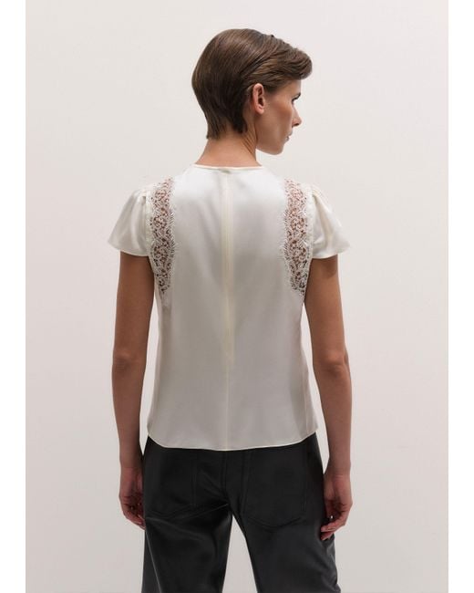 ME+EM Natural Silk Satin And Lace Cap Sleeve Top