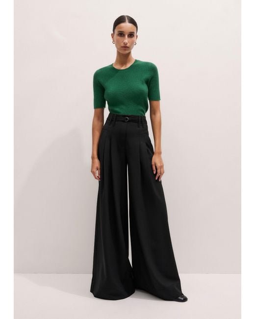 ME+EM Green Cashmere Slim Rib Knit Tee