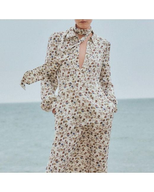 ME+EM Natural Jacquard Cottage Garden Print Maxi Shirt Dress + Belt