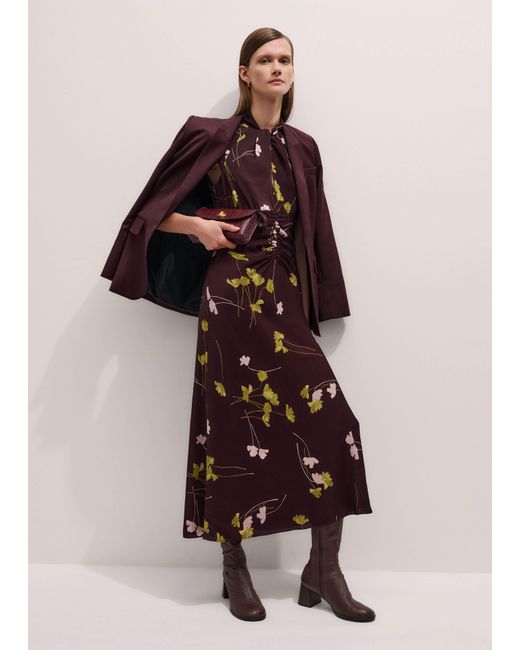 ME+EM Brown Scattered Wild Poppy Print Maxi Dress Bordeaux/Multi