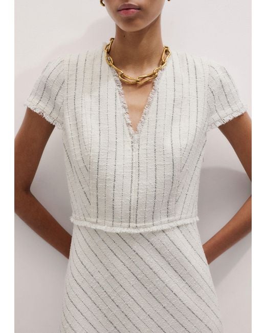 ME+EM White Textured Stripe Fit And Flare Midi Dress