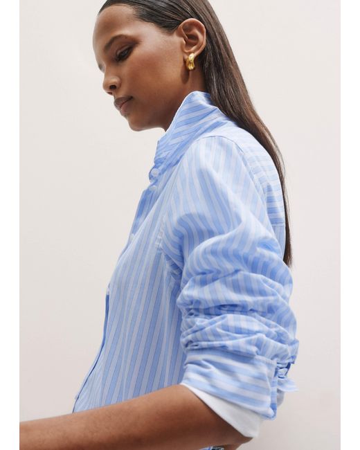 ME+EM Blue Cotton Voile Relaxed Forever Stripe Shirt