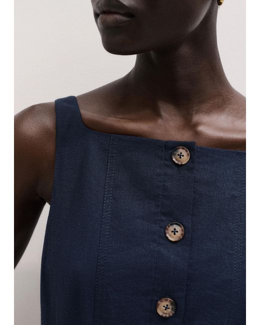 ME+EM Blue Crease-Less Linen Button Front Maxi Dress + Belt
