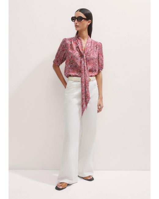 ME+EM Multicolor Silk Intricate Paisley Print Pussybow Blouse