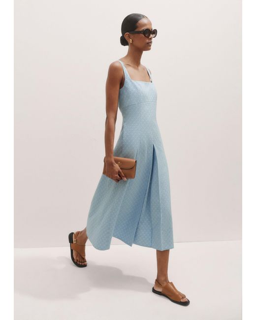 ME+EM Blue Italian Jacquard Fit And Flare Midi Dress