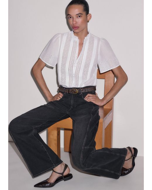 ME+EM White Broderie Anglaise Panneled Blouse