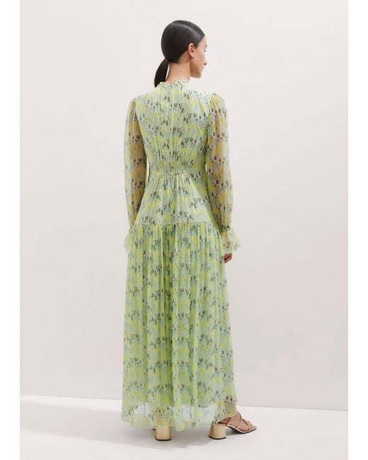 ME+EM Green Silk Tulip Print Full Length Dress + Tie