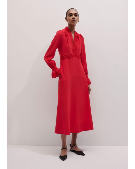 ME+EM Red Fit & Flare Lace Detail Maxi Dress Rose Petal