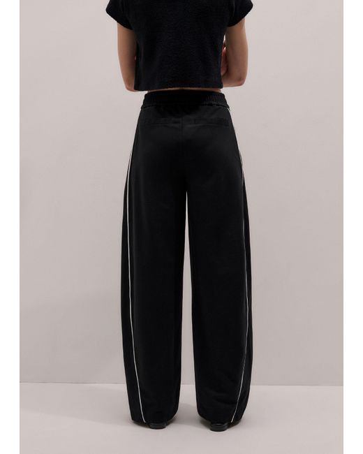 ME+EM Black Wide Barrel-Leg Track Pant-Light Cream