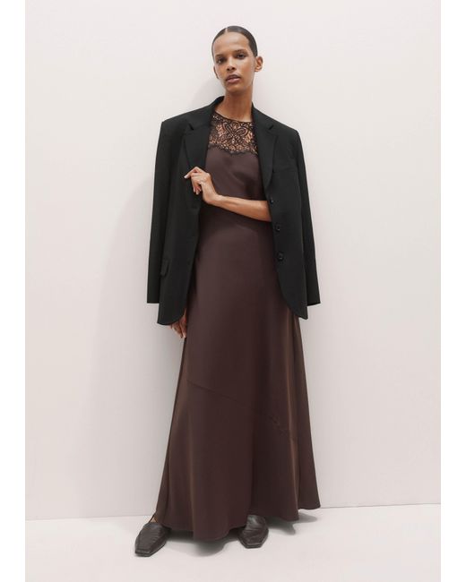 ME+EM Brown Lace Trim Bias Cut Maxi Dress