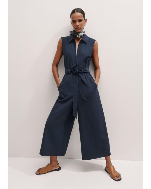 ME+EM Blue Crease-Less Linen Sleeveless Jumpsuit + Belt