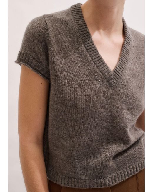 ME+EM Brown Merino Cashmere Silk V-Neck Straight Baby Tee