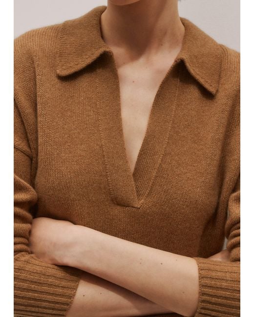 ME+EM Brown Cashmere Collared Neck Jumper